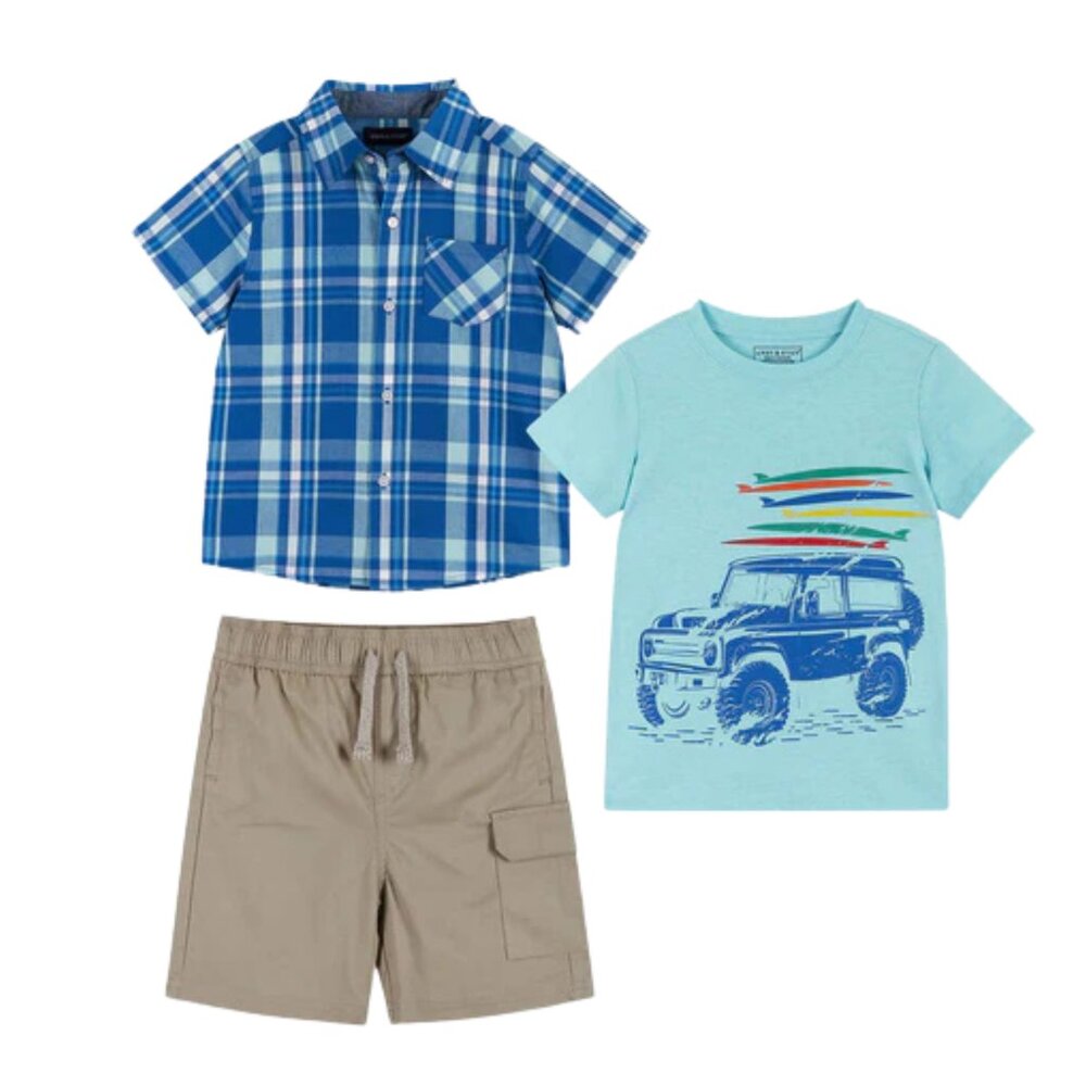 ANDY & EVAN Kids' 3-Piece Outfit Set | Button-Down, Tee & Cargo Shorts